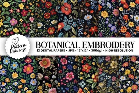 Botanical Embroidery Digital Papers Review
