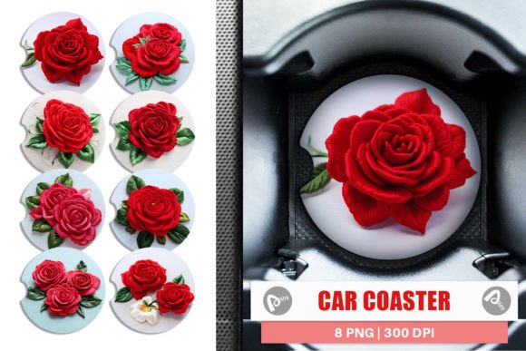 Car Coaster 3D Rose Embroidery