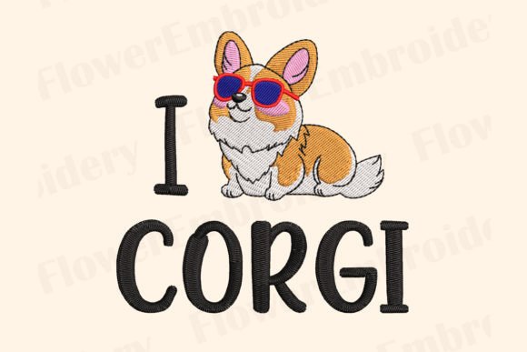 Corgi Dog Machine Embroidery I Love Dog