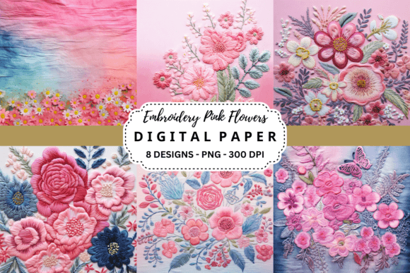 Embroidery Pink Flowers Digital Paper Review