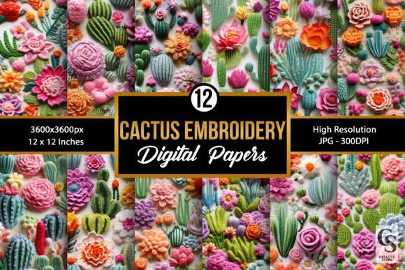 Floral Cactus Embroidery Digital Papers Review