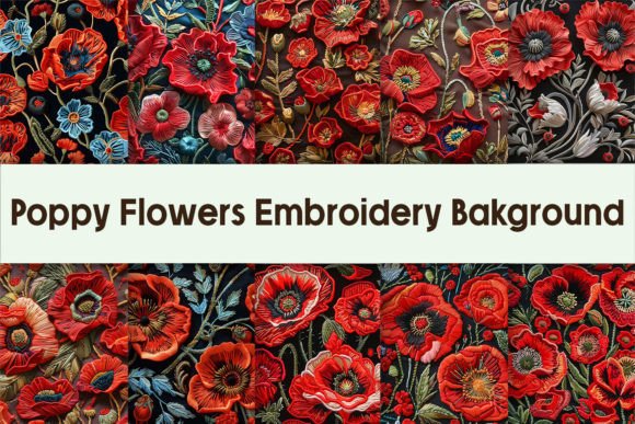 Poppy Flowers Embroidery Background