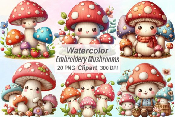 Watercolor Mushrooms Embroidery Clipart Review